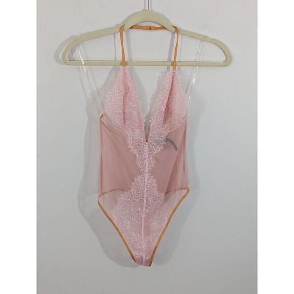 VS Very Sexy V wire Thong Teddy Bodysuit Angel Baby Pink Lace Sz S Cosplay - Picture 2 of 10